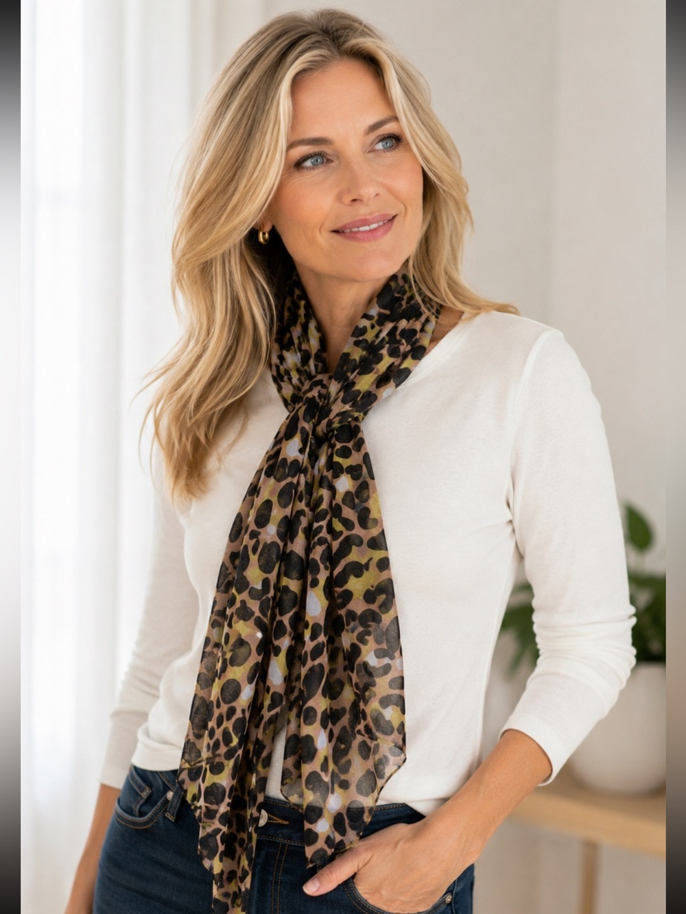 New Juncture- Leopard Print Scarf 63 x 13.8”
